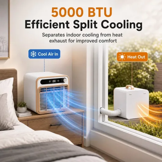 5000 BTU Portable Split AC, Smart Quiet Cooler with Remote & App Control, 12H Timer & 130m³/h Airflow, DIY Installation for Bedroom, Office, RV, Camping(2m tube)