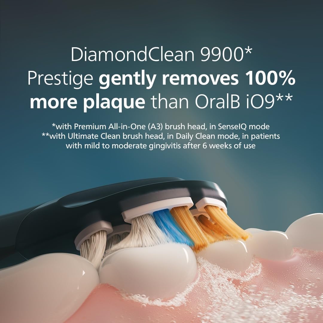Sonicare Next-Generation DiamondClean 9900 Prestige Sonic Electric Toothbrush − with SenseIQ, Smart Coverage Feedback, Smart Pressure Feedback and 24 Settings, Quartz Black, HX9813/92 Black new