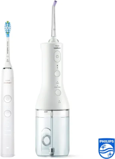 Sonicare DiamondClean 9000 Electric Toothbrush and Power Flosser Cordless Oral Flosser - Teeth Cleaning, Gums and Plaque Removal, White (Model HX3866/41)