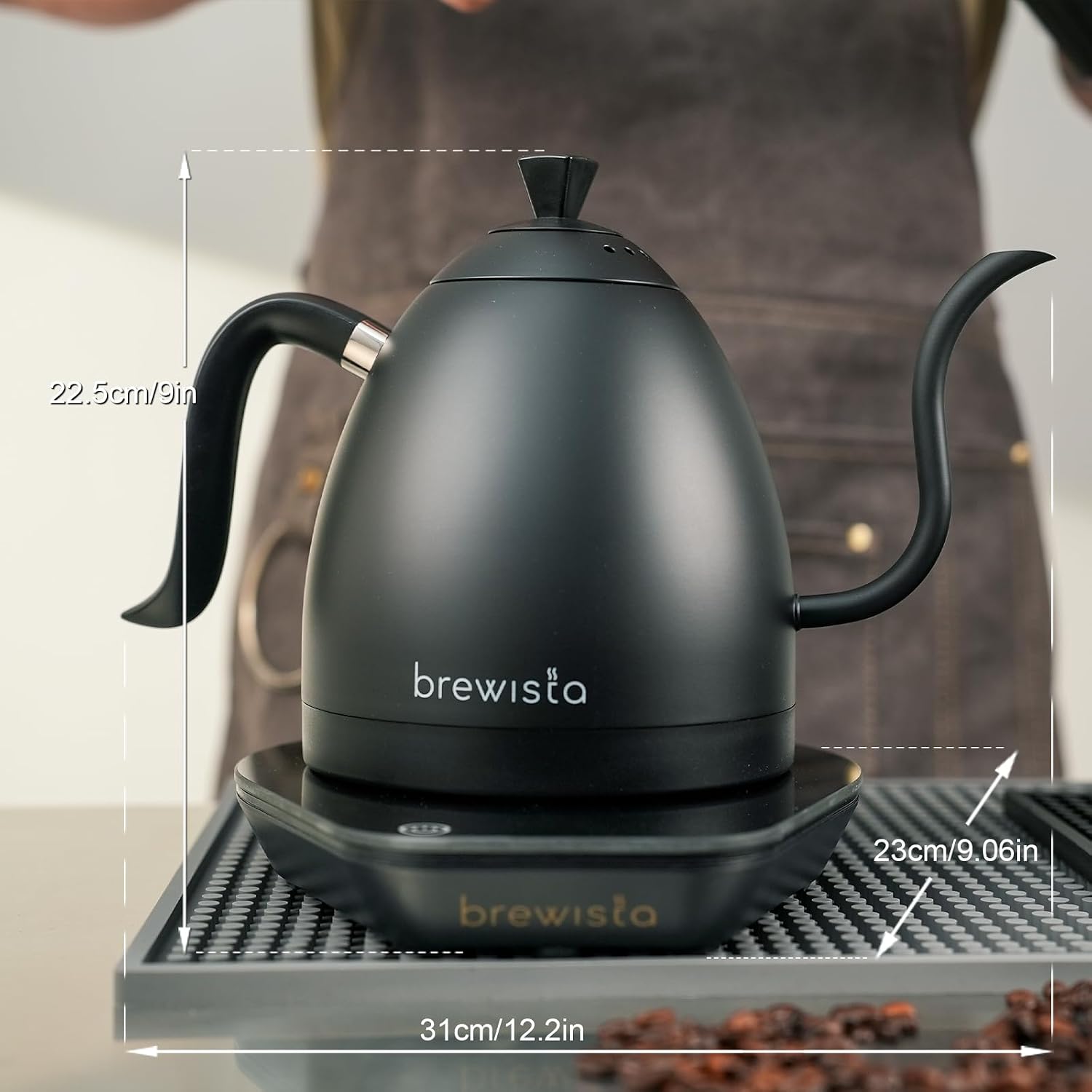 Brewista Artisan Pure Black Electric Kettle Gooseneck Spout Temperature Control Slow Coffee Barista 1.0 L