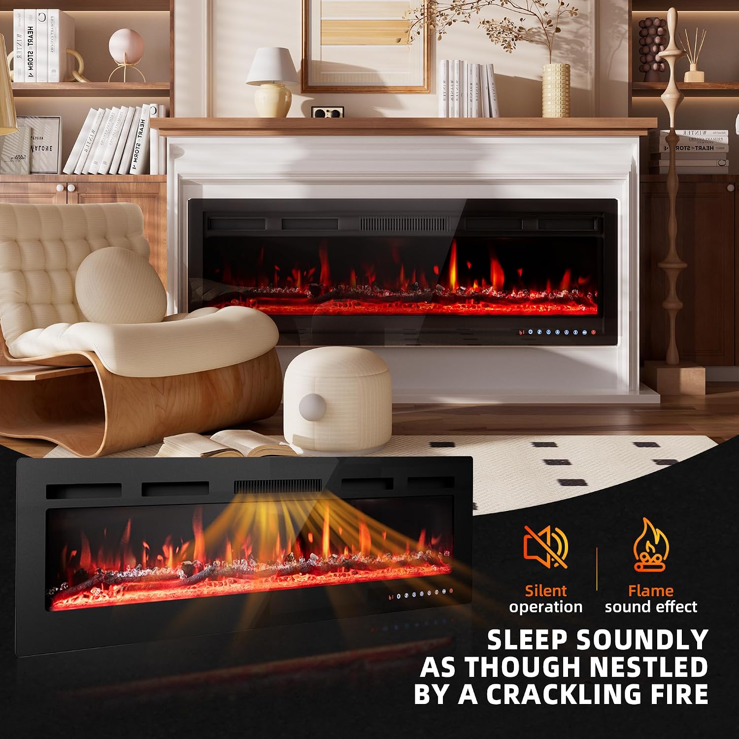 50"/127cm Electric Fireplace - Adjustable 12 Color Flame & Crackling Sound, 900W/1500W Fire Place with Precise 15-30°C Thermostat, Intuitive Touch Screen & Remote, Perfect for Media Walls
