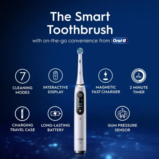 Oral-B iO9 Electric Toothbrush For Adults, Oral B Electric Toothbrushes, App Connected Handle, 1 Toothbrush Head and Charging Travel Case, 7 Modes with Teeth Whitening, 2 Pin Plug, White White Alabaster