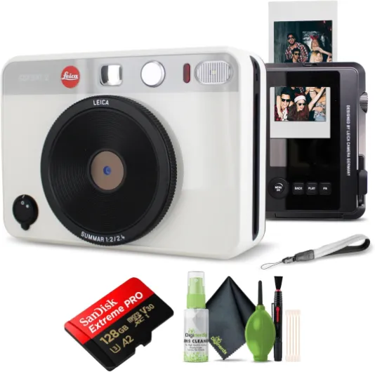 Sofort 2 Hybrid Instant Photo Film and Digital Camera (White) (19188) with LCD Display Bundle with 128 GB Memory Card + Cleaning Kit White Basic Bundle