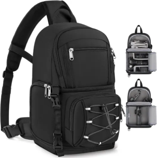 Camera Bag, DSLR/SLR/Mirrorless Cameras Case Small Waterproof Camera Sling Bag Crossbody Bags for Photographers with Tripod Holder Compatible with Canon/Nikon/Sony/Fuji, Black