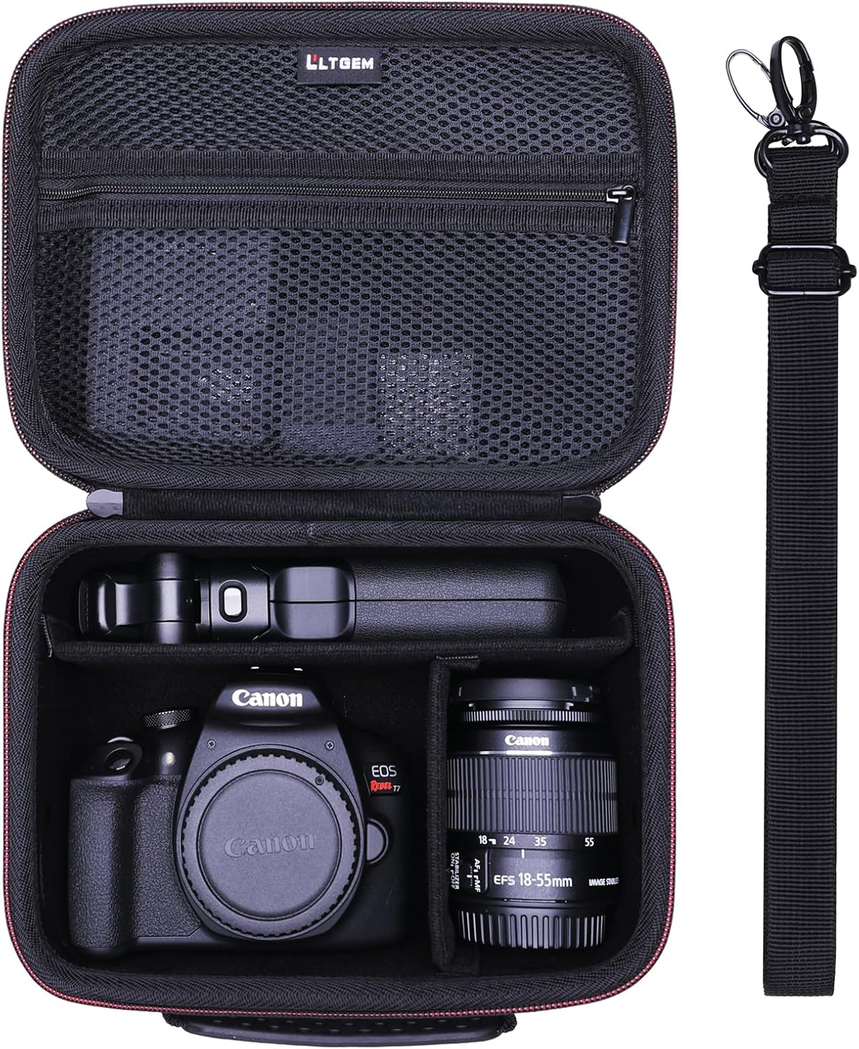 Camera Case Compatible with Canon EOS Rebel T7/R50/R6 Mark II/R100/R50 V/T6/R8/R10/R5 Mark II/RP/R7/5D Mark IV/SL3/R5/T100 DSLR SLR Camera, Len and Tripod with 4 Dividers and Shoulder Strap, Black