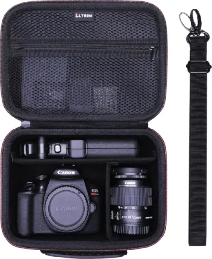 Camera Case Compatible with Canon EOS Rebel T7/R50/R6 Mark II/R100/R50 V/T6/R8/R10/R5 Mark II/RP/R7/5D Mark IV/SL3/R5/T100 DSLR SLR Camera, Len and Tripod with 4 Dividers and Shoulder Strap, Black