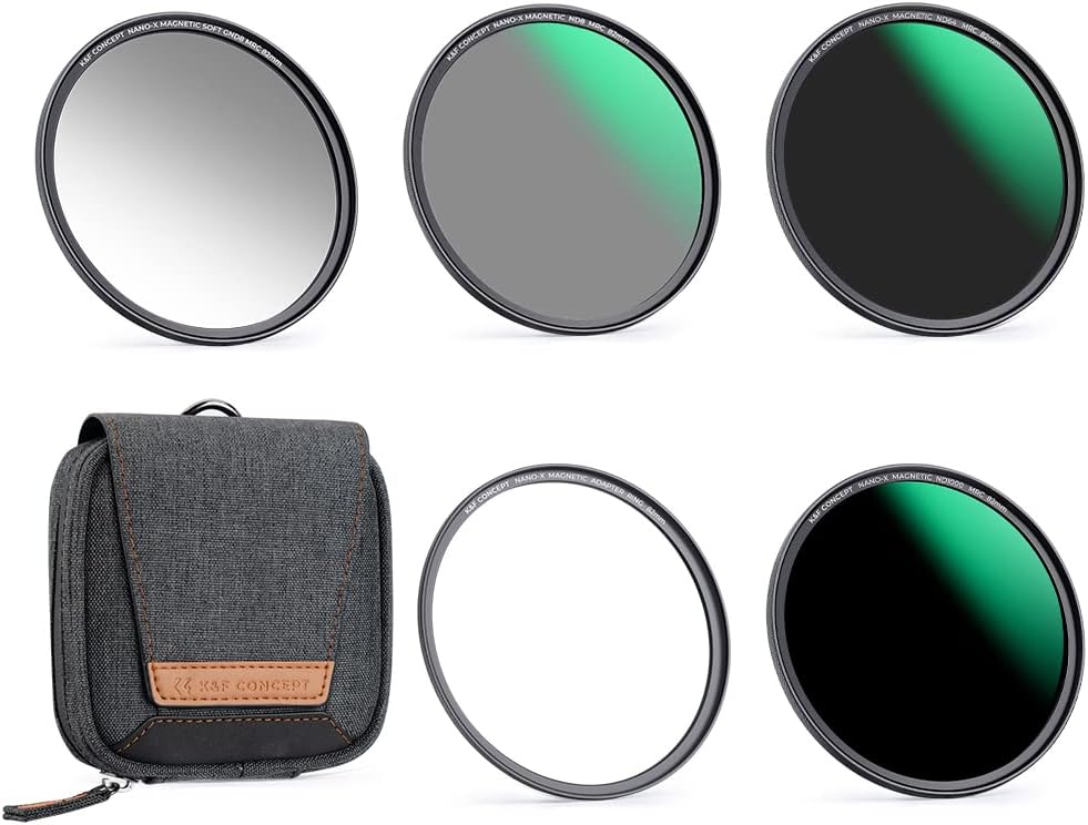 K&F CONCEPT 46mm Magnetic GND8 ND8 ND64 ND1000 Magnetic Basic Ring Camera Lens Filters Kit (5 Pack) -Optical Glass Neutral Density Filters Kit with 28 Multi-Layer Coated (Nano-X Series)