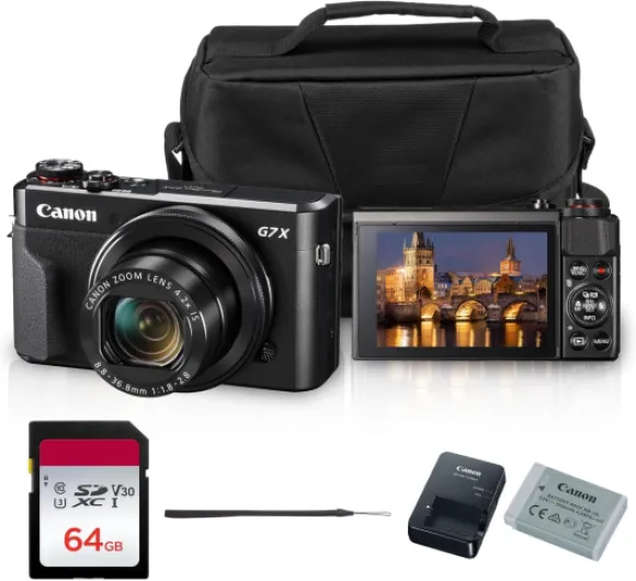 PowerShot G7 X Mark II Digital Camera (Black) 20.1MP 1-Inch CMOS Sensor, DIGIC 7, 4.2X Optical Zoom Lens - Full HD 1080p Video, Wi-Fi, Tilting Touchscreen with Bag and 64GB Card