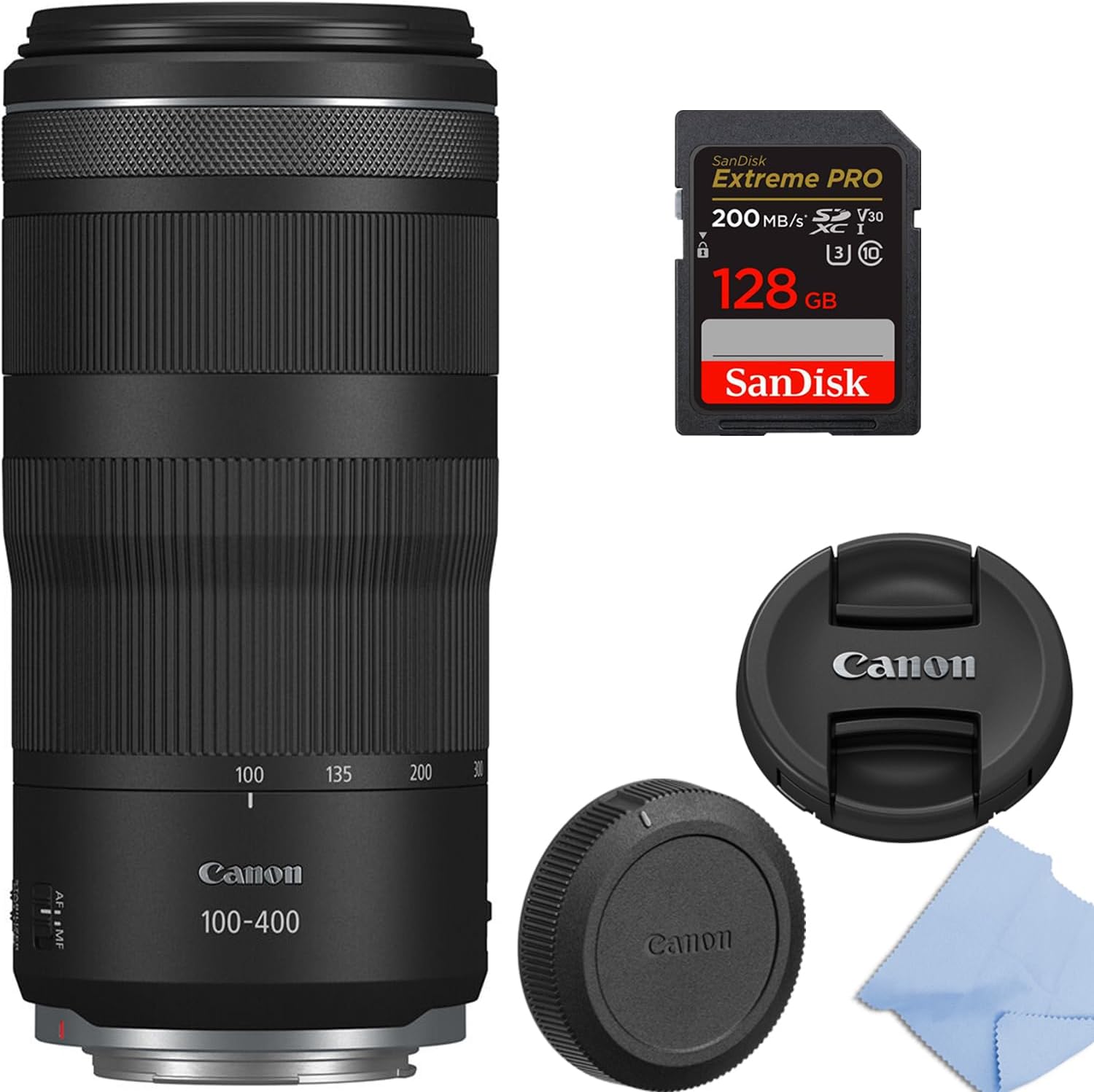 Canon RF 100-400mm f/5.6-8 is USM Telephoto Zoom Lens for mirrorless Camera and 128 Extreme Memory Card (Renewed)