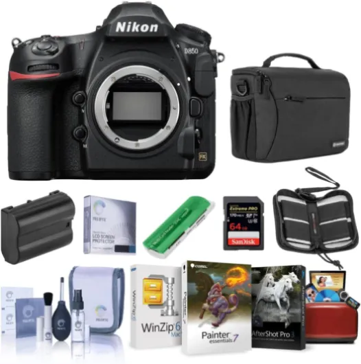 D850 DSLR Camera Body - Bundle with 64GB SDXC U3 Card, Camera Case, Spare Battery, Cleaning Kit, Memory Wallet, Card Reader, Glass Screen Protector Mac Software Package