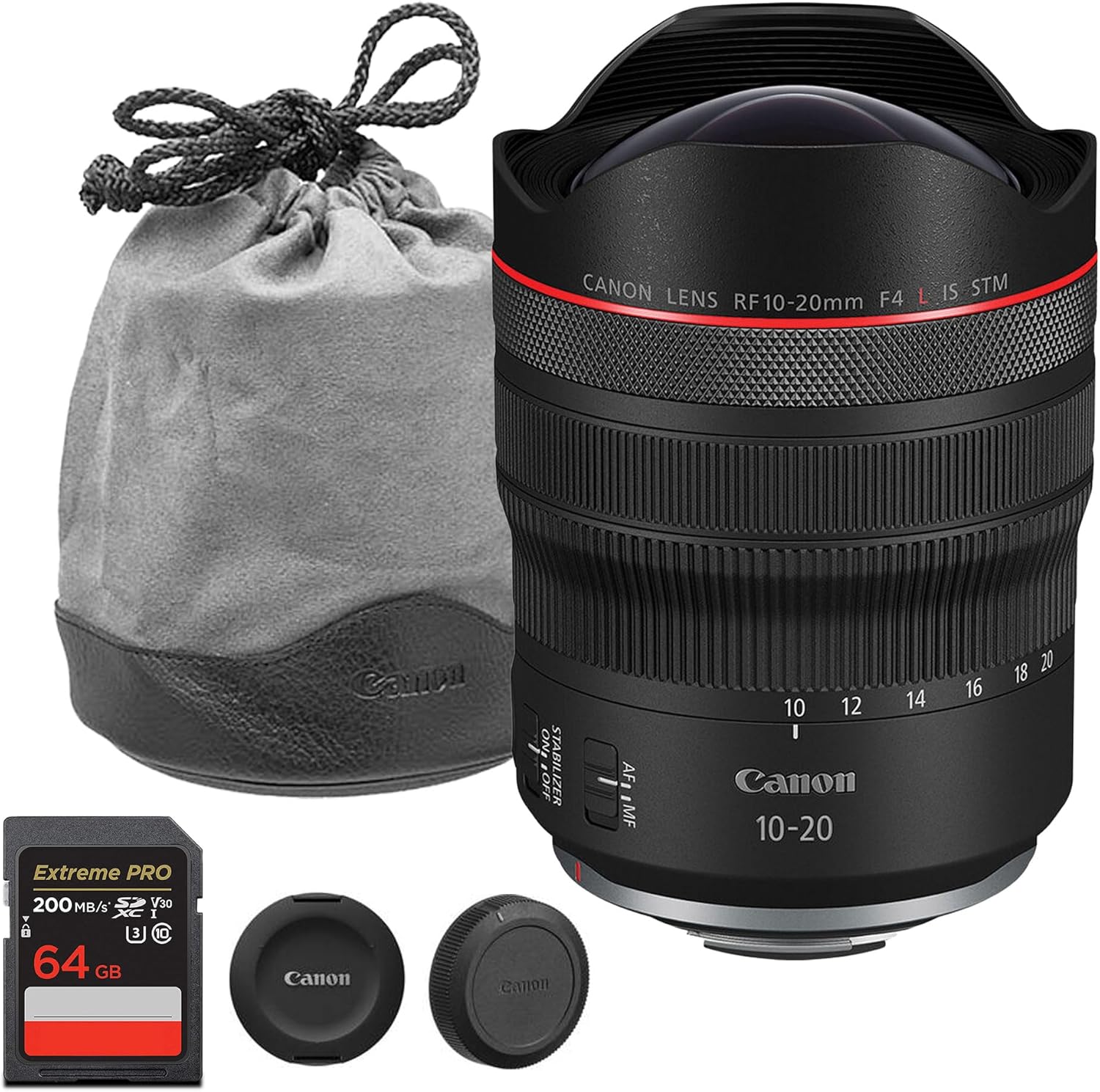 RF 10-20mm f/4 L is STM Lens – Ultra-Wide-Angle Zoom with Image Stabilization, STM Autofocus & L-Series Build for Landscapes (6182C002) + 64GB Memory Card