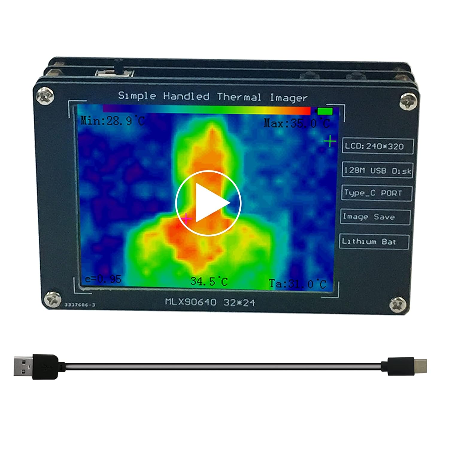 Upgraded MLX90640 Infrared Thermal Imager Portable Infrared Thermal Sensor High Accuracy Camera Temperature Tester Detection Non-Contact Measurement Buillt in Battery.