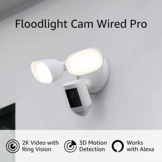 Like-New Ring Floodlight Cam Wired Pro with Bird’s Eye View and 3D Motion Detection (2021 release), White White 1 Camera Floodlight Cam Wired Pro Only