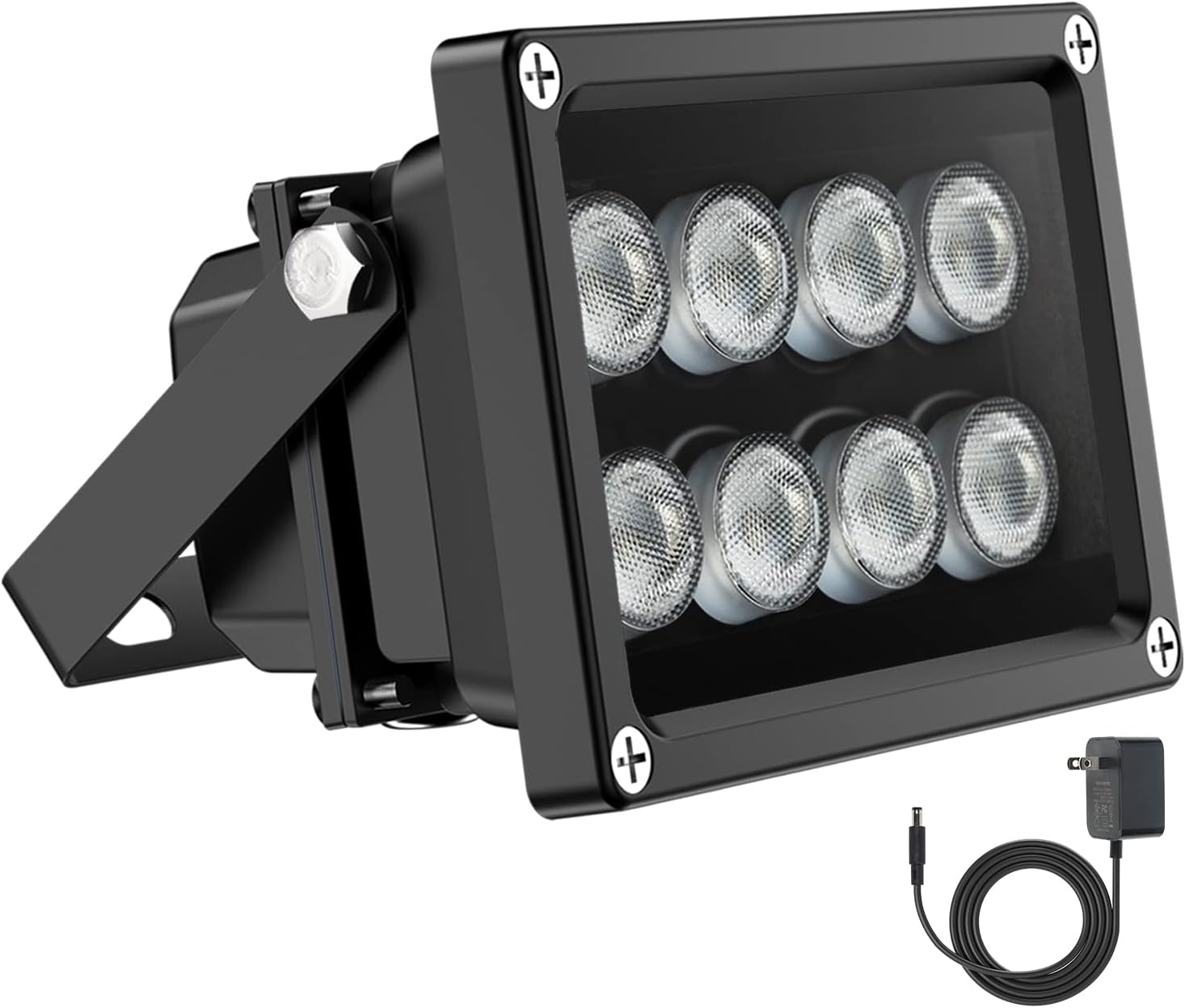 IR Illuminator 90 Degree Wide Angle 8-LEDs IR Infrared Light 850nm Infrared Illuminator for Night Vision IP67 Waterproof Outdoor for Security Cameras Black-8W