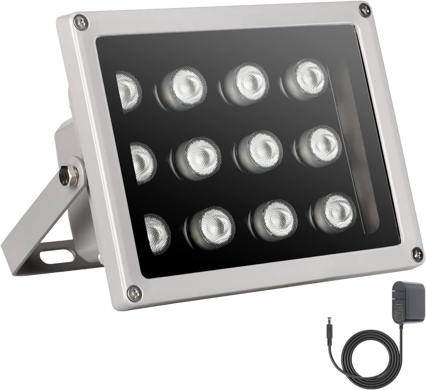 IR Illuminator, 850nm 12 LEDs Wide Angle IR Illuminator for Night Vision, Waterproof LED Infrared Light with 12V DC Power Adapter for IP Camera, CCTV Security Camera Grey-12W