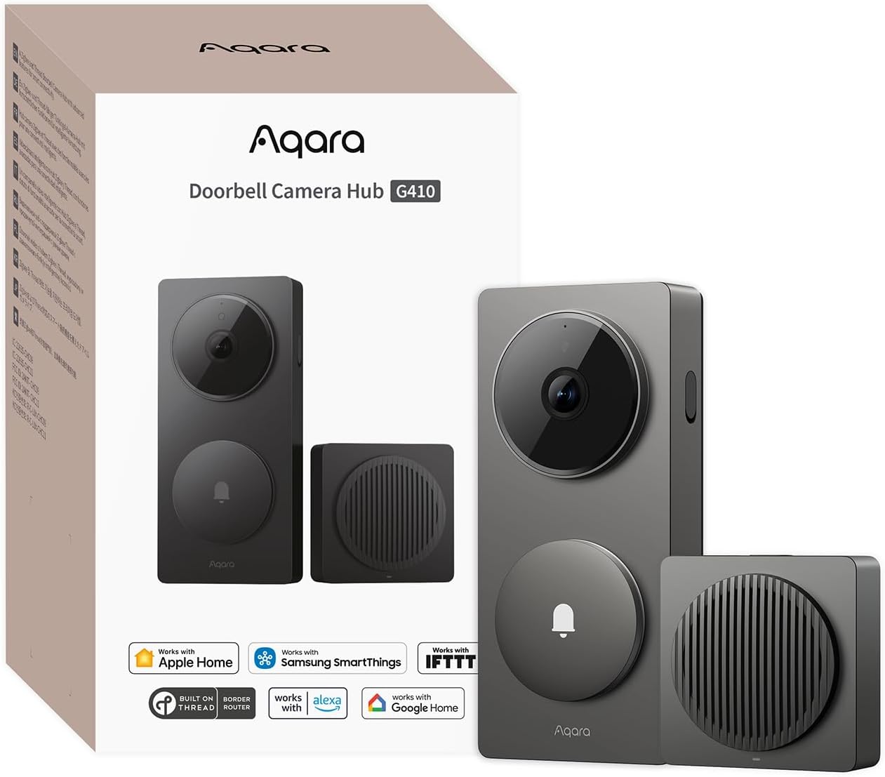 Smart Doorbell Camera G410 with Chime, 2K, HomeKit Secure Video, 2-Way Audio, Built-in Matter Hub, Wireless/Wired, Supports Apple Home, Alexa, Google, Home Assistant, 2.4G/5GHz Wi-Fi, Gray
