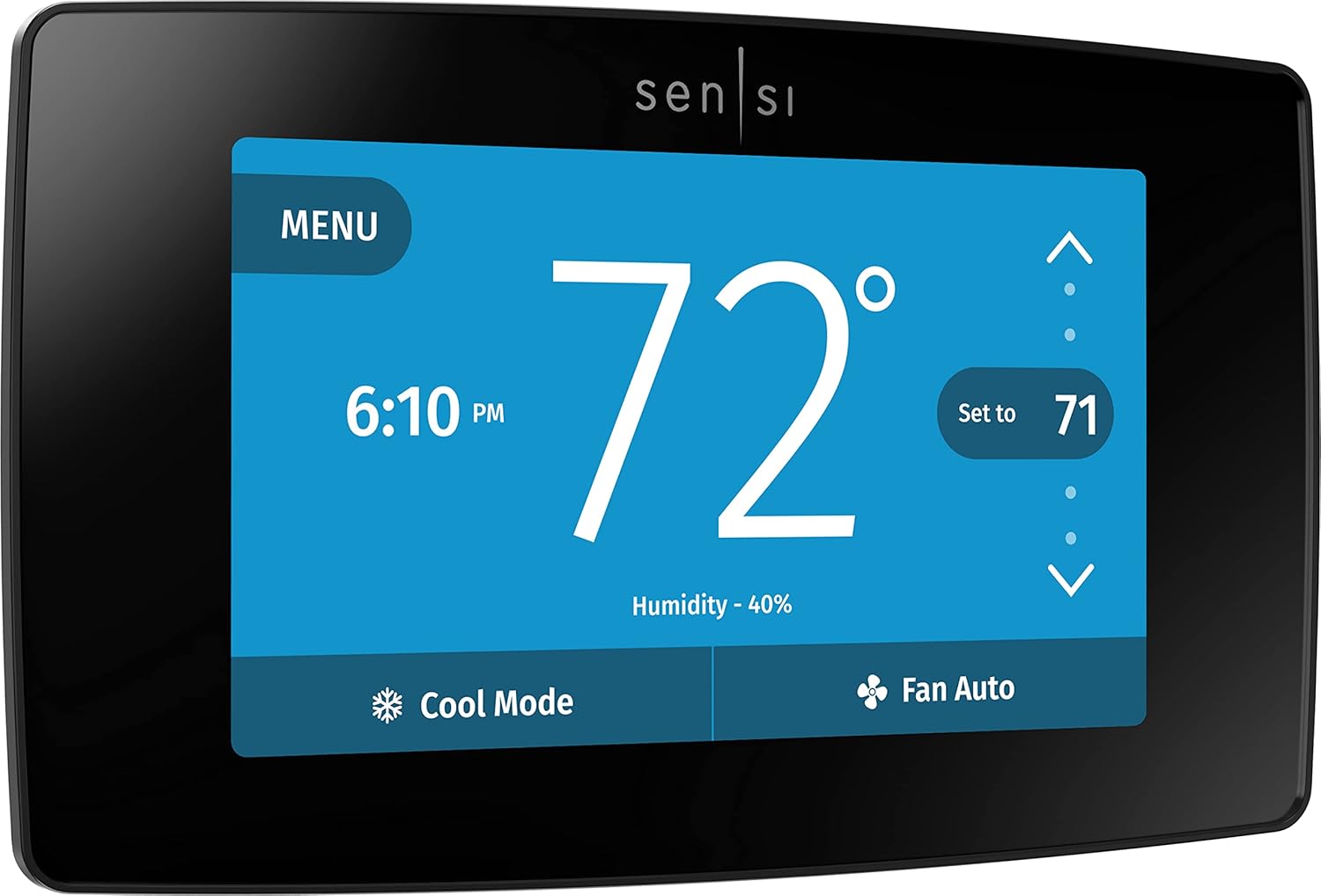 Sensi Touch Wi-Fi Smart Thermostat with Touchscreen Color Display, Works with Alexa, Energy Star Certified, C-wire Required, ST75 Black 5.625" x 3.4" x 1.17"