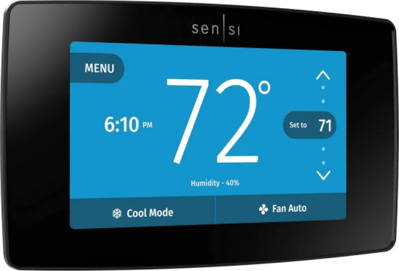 Sensi Touch Wi-Fi Smart Thermostat with Touchscreen Color Display, Works with Alexa, Energy Star Certified, C-wire Required, ST75 Black 5.625" x 3.4" x 1.17"
