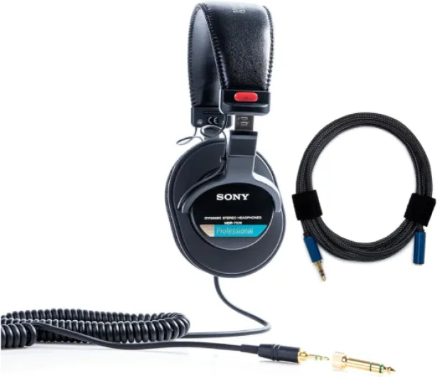 MDR7506 Folding Professional Closed Ear Headphones Bundle with Knox Gear Nylon Braided 3.5mm Audio Extension Cable (2 Items)
