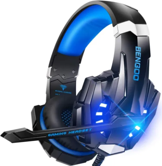 G9000 Stereo Gaming Headset for PS4 PC Xbox One PS5 Controller, Noise Cancelling Over Ear Headphones with Mic, LED Light, 7.1 Surround Sound, Soft Memory Earmuffs for Nintendo Xbox Series X-S Blue
