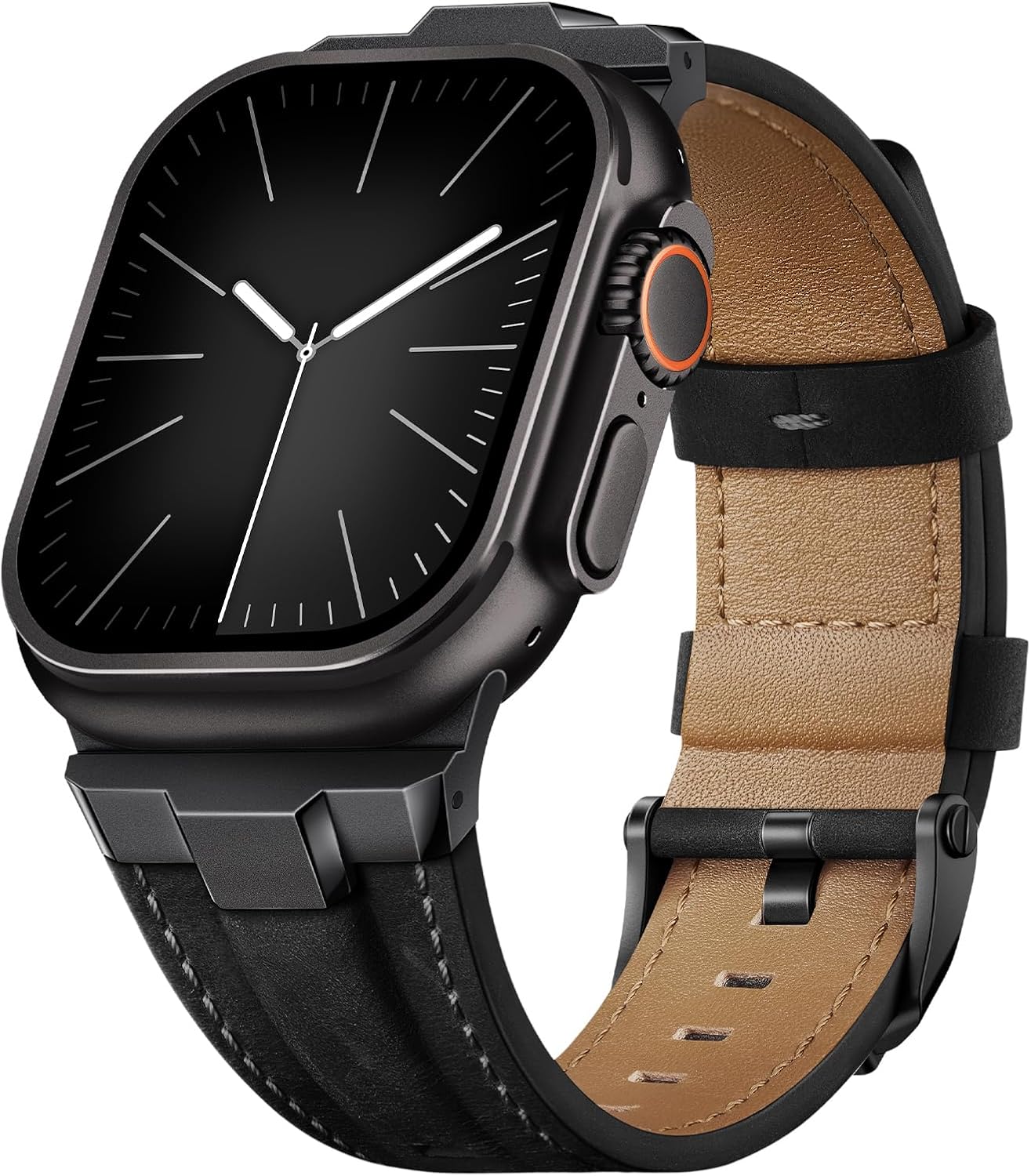 Leather Band Compatible for Apple Watch Ultra Band 49mm 46mm 45mm 44mm 42mm 41mm 40mm, Genuine Leather Replacement Strap for iWatch series 11 10 9 8 7 6 5 4 3 2 1, SE 3 2 1, Ultra 3 2 1 49mm 46mm 45mm 44mm 42mm(Series 3) Black/Retro Black