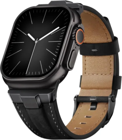 Leather Band Compatible for Apple Watch Ultra Band 49mm 46mm 45mm 44mm 42mm 41mm 40mm, Genuine Leather Replacement Strap for iWatch series 11 10 9 8 7 6 5 4 3 2 1, SE 3 2 1, Ultra 3 2 1 49mm 46mm 45mm 44mm 42mm(Series 3) Black/Retro Black