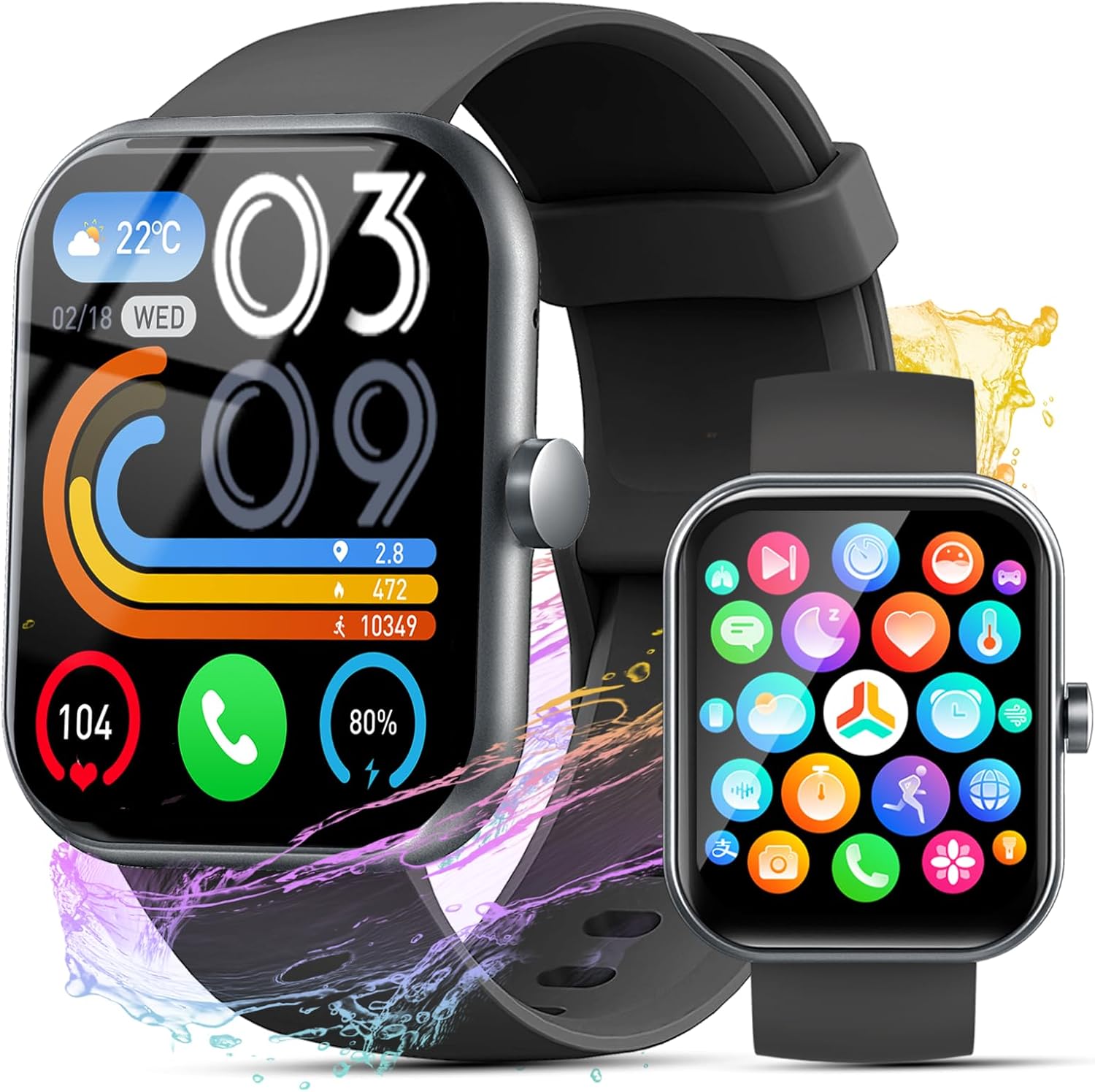 Smart Watch for Men Women(Answer/Make Calls), 1.96" HD Smartwatch, Fitness Tracker with 110+ Sport Modes, IP68 Waterproof, Heart Rate/Sleep/Step Monitor, Pedometer, Activity Tracker for Android iOS Block Black