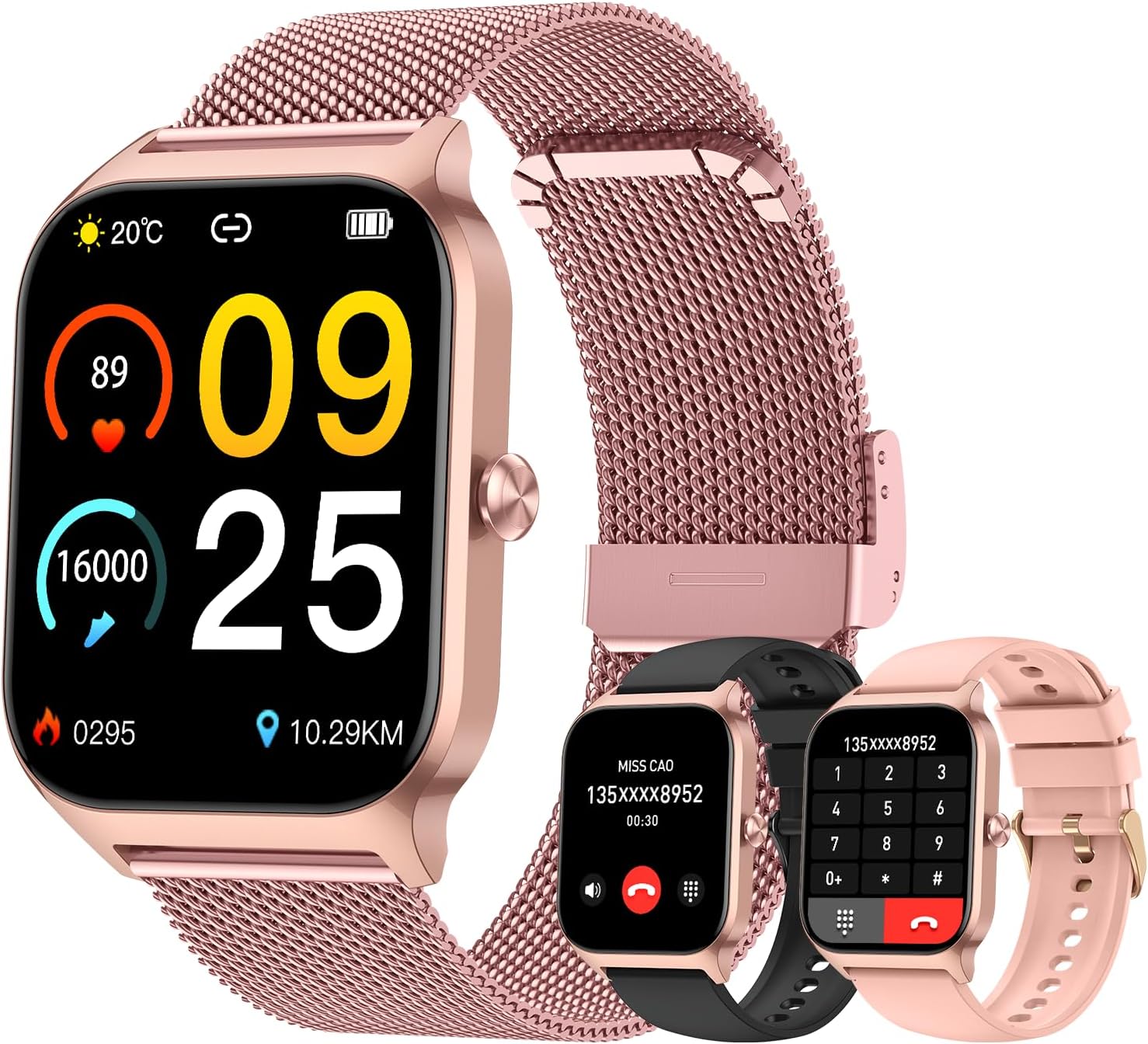 Smart Watch for Women Fitness Tracker: Rose Gold Bluetooth Make Answer Call Digital Mens watches Waterproof Run Smartwatch Android Phone iPhone Samsung Compatible Sleep Heart Rate Monitor Pedometer
