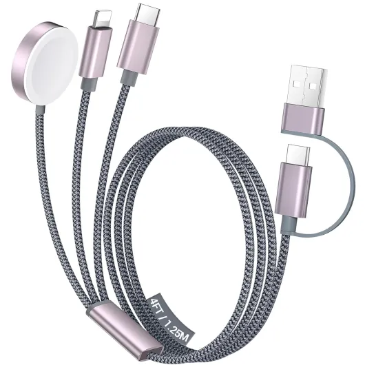 For Travel Essentials,3 in 2 USB C Cable for Apple Watch Charger/iPhone 17 Charger/Lightning,Multi Charging Cable Cord,Vacation Camping Essentials,Portable Designed for iWatch &iPhone 16-12-4FT 4 FT Grey
