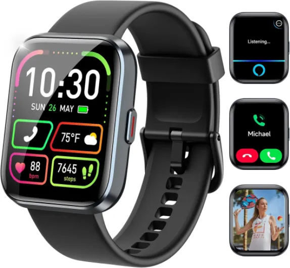 Smart Watches for Men Women, Alexa Built-in,1.83" Display Smartwatch Compatible iPhone/Android (Answer/Make Call), 3ATM Waterproof Fitness Tracker with Heart Rate/SpO2/Sleep Monitor,120+ Sport 1.83 inch Black