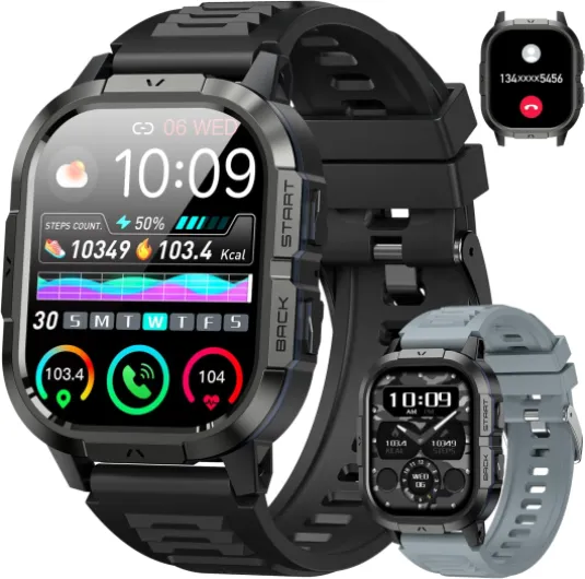 Smart Watch for Men Fitness Tracker: Make/Answer Call Military Smart Watches for Men Digital Mens Watches Running Waterproof Smartwatch Android Phones iPhone Samsung Compatible Heart Rate Monitor Black