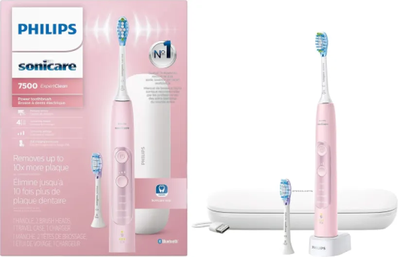 ExpertClean 7500 Pink, Rechargeable Electric Power Toothbrush, HX9690/07 1 Count (Pack of 1) Pink