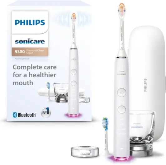 DiamondClean Smart 9300 Electric Toothbrush, Sonic Toothbrush with App, Pressure Sensor, Brush Head Detection, 4 Brushing Modes and 3 Intensity Levels, White, Model HX9903/05 1 Count (Pack of 1) New White