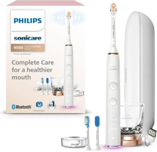 DiamondClean Smart 9500 Electric Toothbrush, Sonic Toothbrush with App, Pressure Sensor, Brush Head Detection, 5 Brushing Modes and 3 Intensity Levels, Rosegold, Model HX9923/61 1 Count (Pack of 1) New Rose Gold