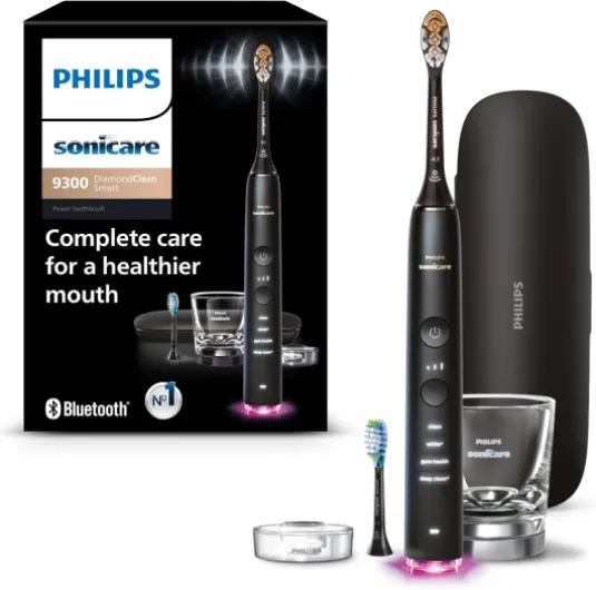 DiamondClean Smart 9300 Electric Toothbrush, Sonic Toothbrush with App, Pressure Sensor, Brush Head Detection, 4 Brushing Modes and 3 Intensity Levels, Black, Model HX9903/15 1 Count (Pack of 1) New Black