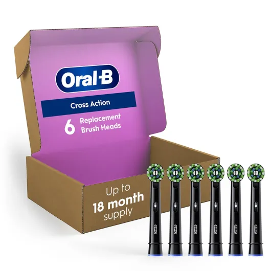 Oral-B Cross Action Replacement Brush Heads for an Oral-B Electric Toothbrush, Pack of 6, Black Black 1 Count (Pack of 6)