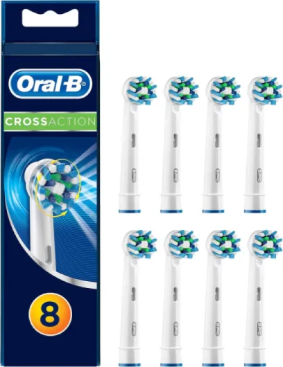 Oral-B CrossAction Toothbrush Heads Pack of 8 Replacement Refills for Electric Rechargeable Toothbrush, Mailbox Sized Pack 8 Count (Pack of 1)