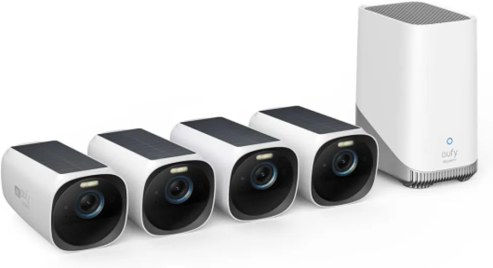EufyCam S330 (eufyCam 3) 4-Cam Kit, Security Camera Outdoor Wireless, 4K with Integrated Solar Panel, Face Recognition AI, Expandable Local Storage, Spotlight, No Monthly Fee