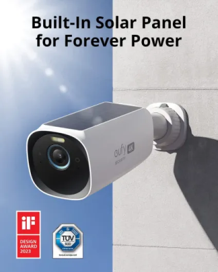 EufyCam S330 (eufyCam 3) 4-Cam Kit, Security Camera Outdoor Wireless, 4K with Integrated Solar Panel, Face Recognition AI, Expandable Local Storage, Spotlight, No Monthly Fee