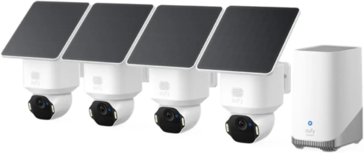 SoloCam E42 4-Cam Kit (HomeBase S380), 4K Security Camera Wireless Outdoor, Solar Powered, AI Motion Tracking, Strobe Light, Pan & Tilt, Facial Recognition, Local Storage Up to 16 TB
