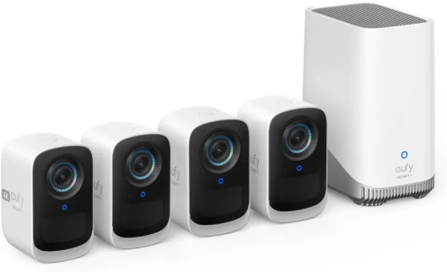 EufyCam S300(eufyCam 3C)4-Cam Kit, Security Camera Outdoor Wireless, 4K Camera, Expandable Local Storage, Face Recognition AI, Spotlight, Color Night Vision, 2.4GHz Wi-Fi, No Monthly Fee 4 cam pack White