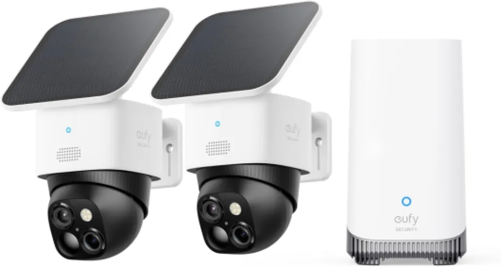 SoloCam S340 2-Cam Kit (HomeBase S380), Solar Security Camera, Wireless Outdoor Camera, 360° Pan and Tilt Surveillance, No Blind Spots, 2.4 GHz Wi-Fi, No Monthly Fee