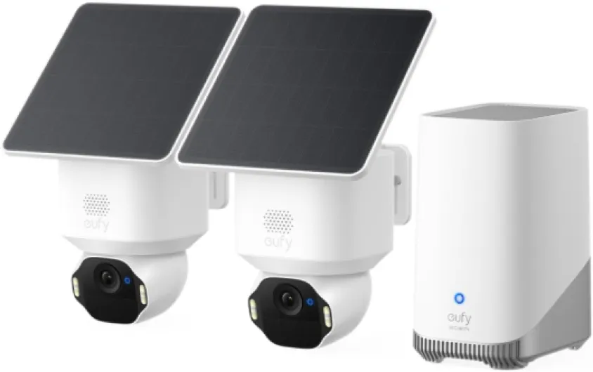 SoloCam E42 2-Cam Kit (HomeBase S380), 4K Security Camera Wireless Outdoor, Solar Powered, AI Motion Tracking, Strobe Light, Pan & Tilt, Facial Recognition, Local Storage Up to 16 TB