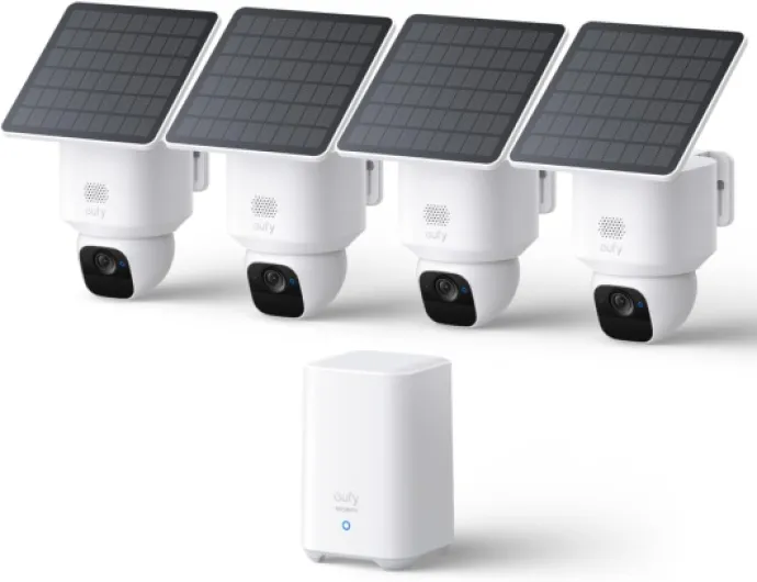 SoloCam E30, 4-Cam Pack Kit, Security Cameras Wireless Outdoor, Solar Camera Outdoor Wireless, 360° Pan, AI Tracking, 2K Clarity, No Monthly Fee 4 Pack+Homebase 2