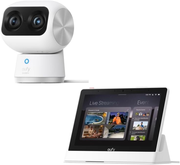 Indoor Cam S350 with Smart Display E10, Dual Cameras, 4K UHD Security Camera with 8× Zoom, 360° Camera, Baby Monitor, Pet camera, Human/Pet Detection, AI Tracking, 2.4G/5G Wi-Fi, Plug in