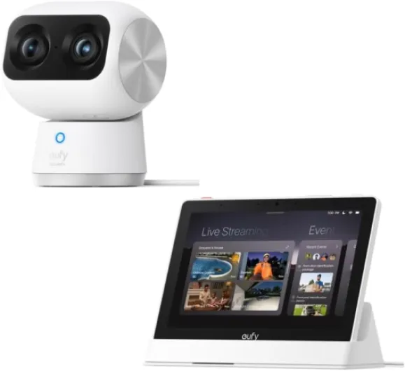 Indoor Cam S350 with Smart Display E10, Dual Cameras, 4K UHD Security Camera with 8× Zoom, 360° Camera, Baby Monitor, Pet camera, Human/Pet Detection, AI Tracking, 2.4G/5G Wi-Fi, Plug in