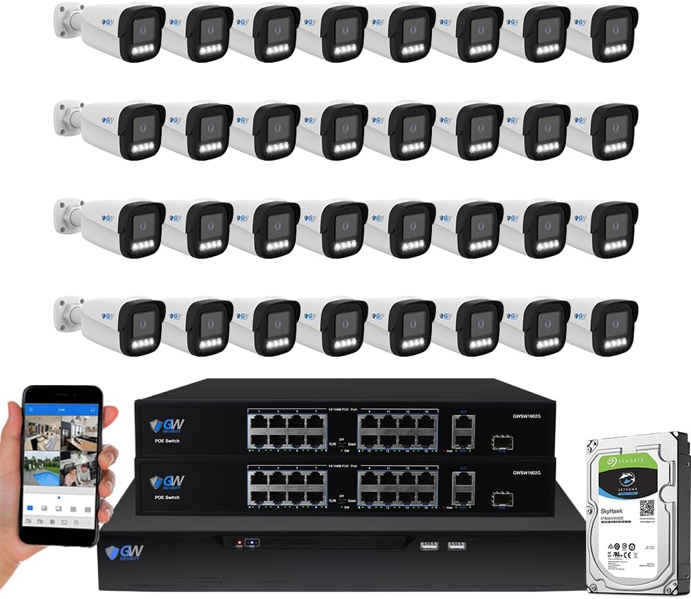 UltraHD 4K Face Recognition Two-Way Audio 32 Channel Security Camera System with 32 x 8MP Real-Time Full Color Night Vision Outdoor & Indoor AI PoE Bullet Cameras, NDAA & TAA Compliant
