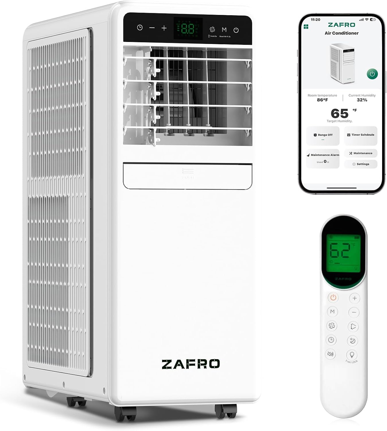 12,000 BTU Portable Air Conditioner, 3-IN-1 Smart AC Unit with Fan/Dehumidifier/Drainage-free Cooling, APP/Voice/Remote/Touch, 47 dB, Sleep Mode, Window Installation Kit, 24H Timer for Home/Office White 12000 BTU with APP Control