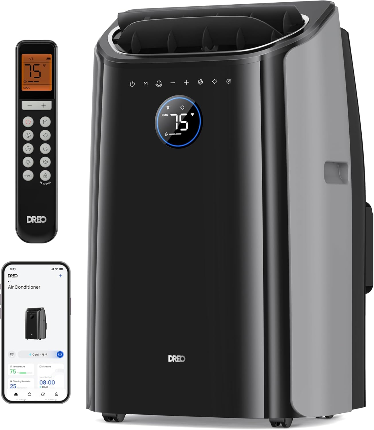 Portable Air Conditioners, 12000 BTU ASHRAE (8000 BTU DOE) Smart AC Unit for Room with Drainage-free Cooling, APP/Voice/Remote, Fan & Dehumidifier, Quiet Standing AC for Bedroom, AC515S New Black 12,000 BTU