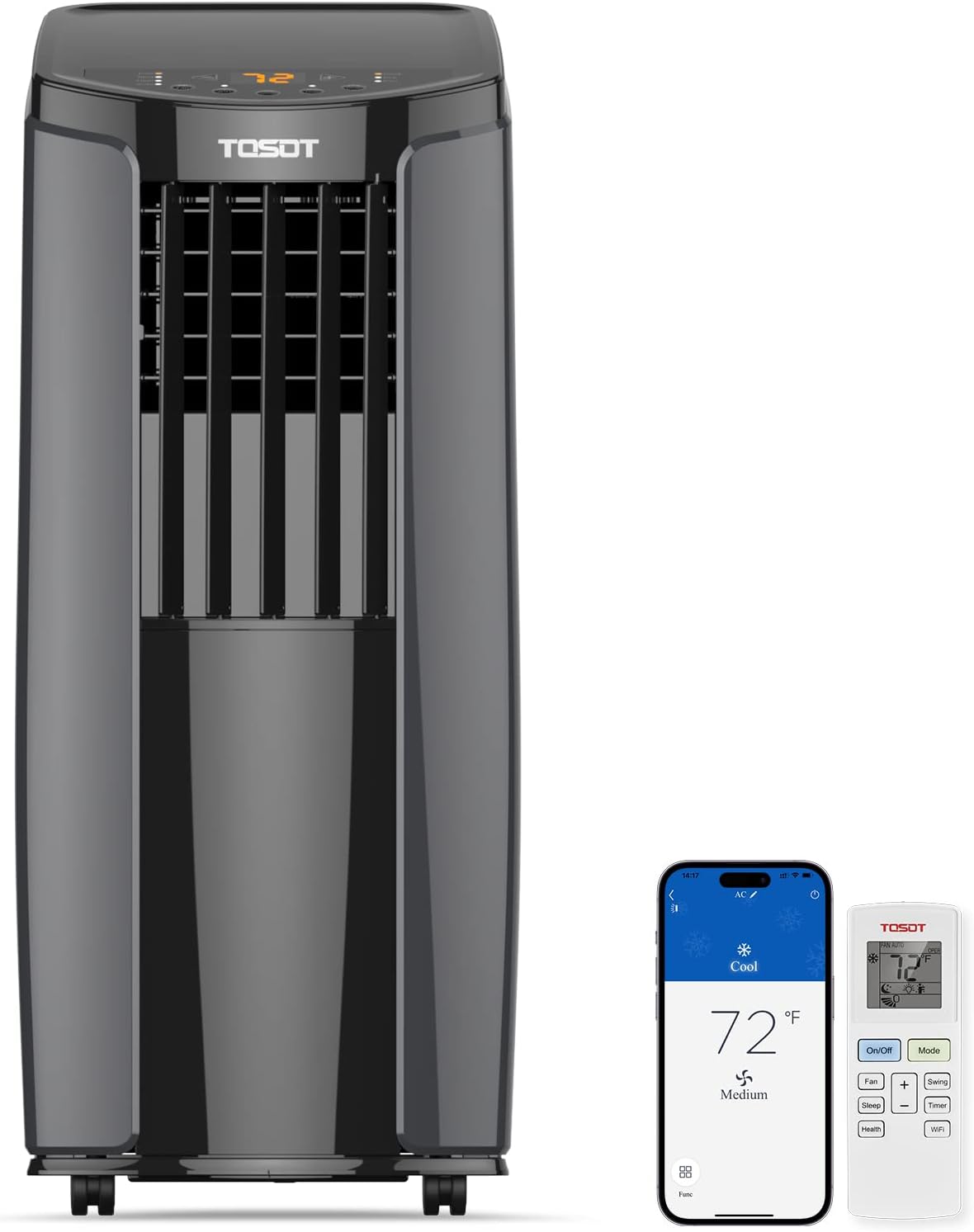 10,200BTU (6,200 BTU SACC) Portable Air Conditioner, Smart Wifi Control, AC Unit with Dehumidifier, Fan, Window Kit for Easy Installation, Cool Rooms Up to 400 Square Feet, Shiny Series 10,200 BTU Wi-Fi